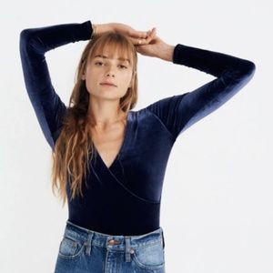MADEWELL Velvet Wrap Bodysuit BLUE Size M
